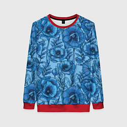 Свитшот женский Синие цветы, цвет: 3D-красный