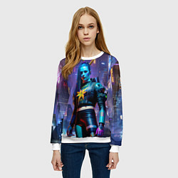 Свитшот женский Cyberpunk - brave girl - neural network, цвет: 3D-белый — фото 2