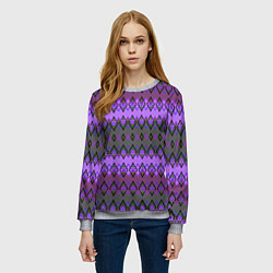 Свитшот женский Серо-фиолетовый этнический геометрический узор, цвет: 3D-меланж — фото 2