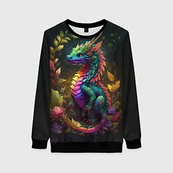 Свитшот женский Разноцветный дракончик в лесу, цвет: 3D-черный
