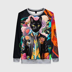 Женский свитшот Модный чёрный кот - нейросеть - мода