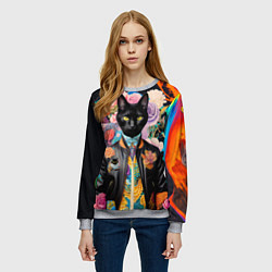 Свитшот женский Модный чёрный кот - нейросеть - мода, цвет: 3D-меланж — фото 2