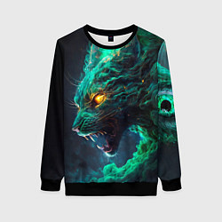 Свитшот женский Звездный зеленый кот, цвет: 3D-черный