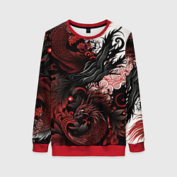 Свитшот женский Красный Irezumi узор, цвет: 3D-красный