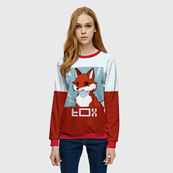 Свитшот женский Пиксельная лиса с надписью fox, цвет: 3D-красный — фото 2