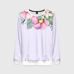 Свитшот женский Пастельные цветы акварелью - наверху, цвет: 3D-белый