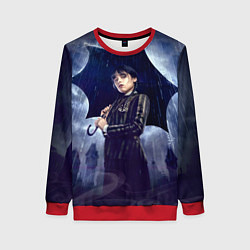 Свитшот женский Уэнсдей Аддамс с зонтом, цвет: 3D-красный