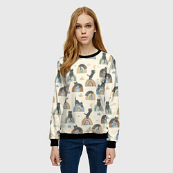 Свитшот женский Котики на радуге - паттерн, цвет: 3D-черный — фото 2