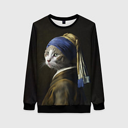 Свитшот женский Котейка с жемчужной серёжкой, цвет: 3D-черный