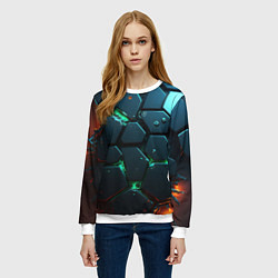 Свитшот женский Плиты с зеленым неоновым светом, цвет: 3D-белый — фото 2