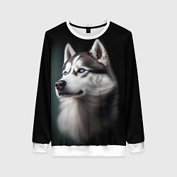 Свитшот женский Собака Хаски с голубыми глазами, цвет: 3D-белый