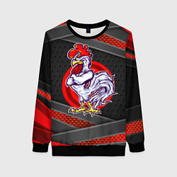 Свитшот женский Боевой петух, цвет: 3D-черный