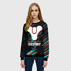 Свитшот женский Destiny в стиле glitch и баги графики на темном фо, цвет: 3D-черный — фото 2