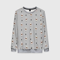 Женский свитшот Зайка и луна - паттерн серый