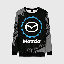 Свитшот женский Mazda в стиле Top Gear со следами шин на фоне, цвет: 3D-черный