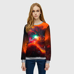 Свитшот женский Небула в космосе в оранжевых тонах - нейронная сет, цвет: 3D-меланж — фото 2