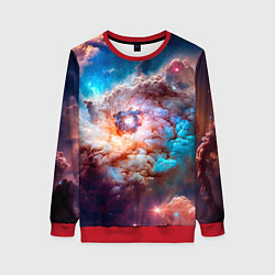 Свитшот женский Небула в космосе в голубо-розовых тонах - нейронна, цвет: 3D-красный