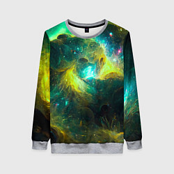 Свитшот женский Небула в космосе в зеленых тонах - нейронная сеть, цвет: 3D-меланж