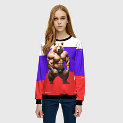 Свитшот женский Накаченный медведь на Российском флаге, цвет: 3D-черный — фото 2
