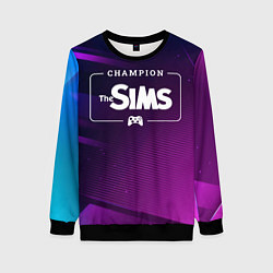 Свитшот женский The Sims gaming champion: рамка с лого и джойстико, цвет: 3D-черный