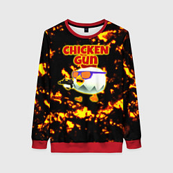 Свитшот женский Chicken Gun на фоне огня, цвет: 3D-красный