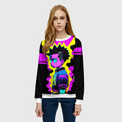 Свитшот женский Неоновый Барт Симпсон - поп-арт, цвет: 3D-белый — фото 2