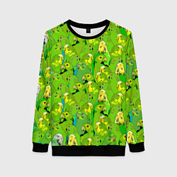 Свитшот женский Зеленые волнистые попугайчики, цвет: 3D-черный