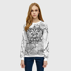 Свитшот женский Герб РФ - потресканная земля, цвет: 3D-белый — фото 2