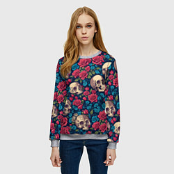 Свитшот женский Черепа и красные розы, цвет: 3D-меланж — фото 2