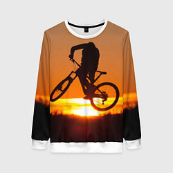 Свитшот женский Велосипедист на закате, цвет: 3D-белый