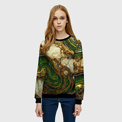 Свитшот женский Текстура зелёного мрамора с золотыми прожилками, цвет: 3D-черный — фото 2