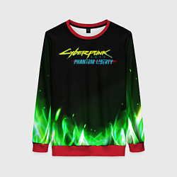 Свитшот женский Cyberpunk 2077 phantom liberty green fire logo, цвет: 3D-красный