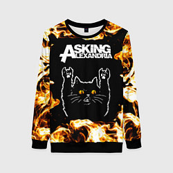 Свитшот женский Asking Alexandria рок кот и огонь, цвет: 3D-черный