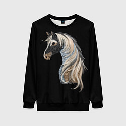 Свитшот женский Вышивка Лошадь, цвет: 3D-черный