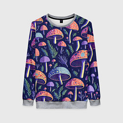 Свитшот женский Грибы паттерн, цвет: 3D-меланж