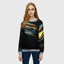 Свитшот женский Золотые волны на черном фоне, цвет: 3D-меланж — фото 2