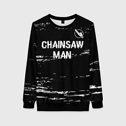 Свитшот женский Chainsaw Man glitch на темном фоне: символ сверху, цвет: 3D-черный