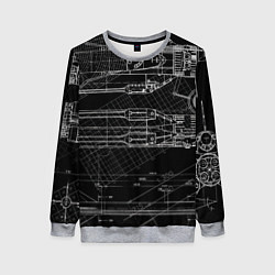 Женский свитшот Чертеж ракеты на чёрном фоне
