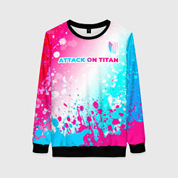 Свитшот женский Attack on Titan neon gradient style: символ сверху, цвет: 3D-черный