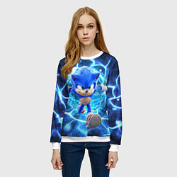 Свитшот женский Sonic electric waves, цвет: 3D-белый — фото 2