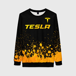 Свитшот женский Tesla - gold gradient: символ сверху, цвет: 3D-черный