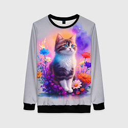Свитшот женский Котик и акварель, цвет: 3D-черный
