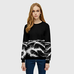 Свитшот женский Черные бущующие волны, цвет: 3D-черный — фото 2