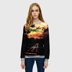 Свитшот женский Боинг 737 Суровый закат, цвет: 3D-меланж — фото 2