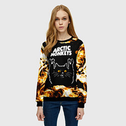 Свитшот женский Arctic Monkeys рок кот и огонь, цвет: 3D-черный — фото 2