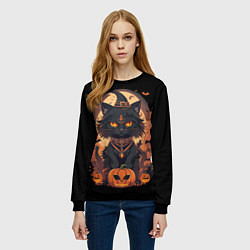 Свитшот женский Черный кот в хеллоуине, цвет: 3D-черный — фото 2