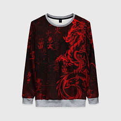 Женский свитшот Красный дракон - иероглифы