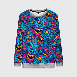 Свитшот женский Неоновые монстры - graffiti art style pattern, цвет: 3D-меланж