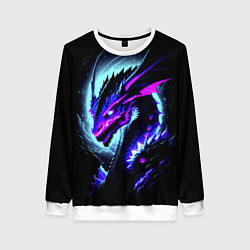 Свитшот женский Морда дракона - неоновое свечение, цвет: 3D-белый