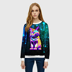 Свитшот женский Космический котёнок - звездопад, цвет: 3D-белый — фото 2